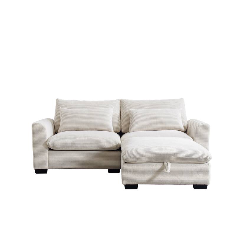 Multifunctional Loveseat Set with Storage Ottoman, Modern Sectional Sofa Corduroy Upholstered Couch with Pillows