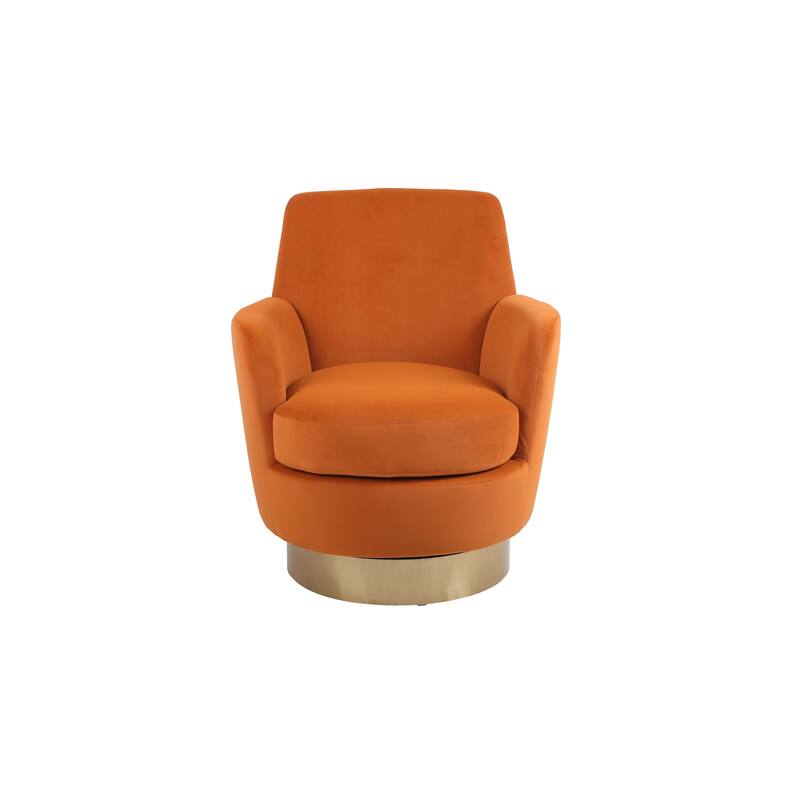 Velvet Swivel Barrel Chair, Swivel Accent Chairs Armchair w/ Gold Stainless Steel Base, Comfy Reading Chair Round Barrel Chairs