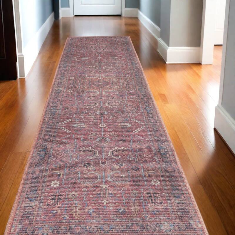 Power Loomed Distressed Floral Traditional Area Rug - 144' X '26' X '0.28 - 144' X '26' X '0.28 - Oxford Blue - Runner
