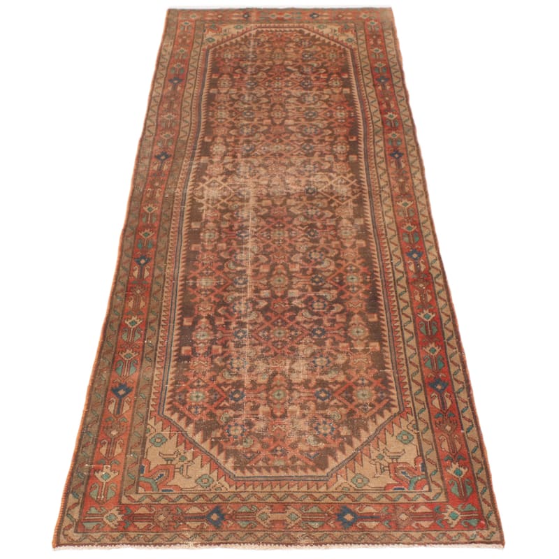 ECARPETGALLERY Hand-knotted Antalya Vintage Brown, Red Wool Rug - 3'5 x 10'3
