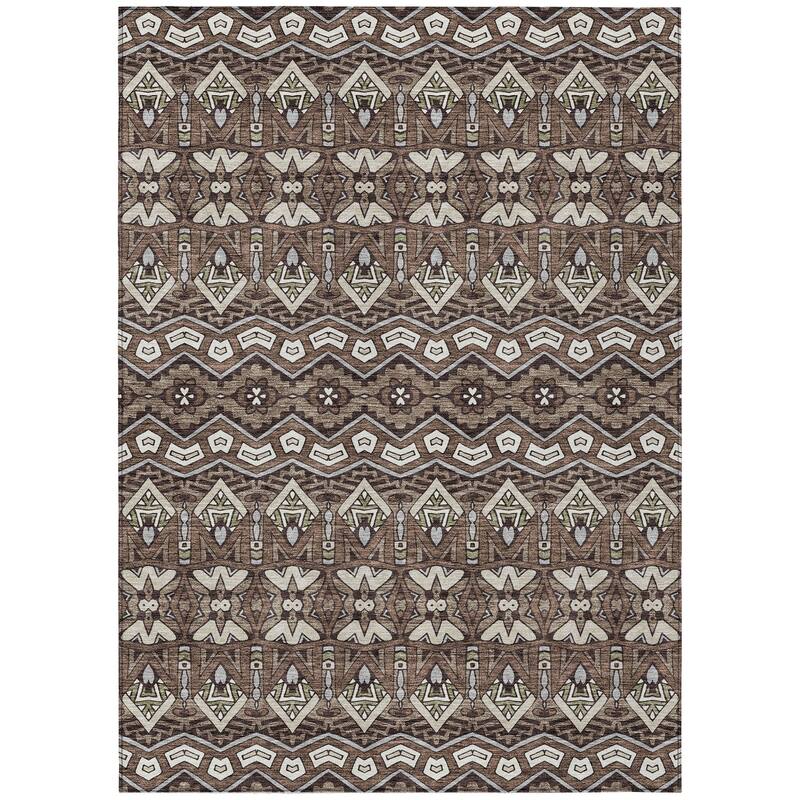 Machine Washable Indoor/ Outdoor Chantille Mosaic Global Rug