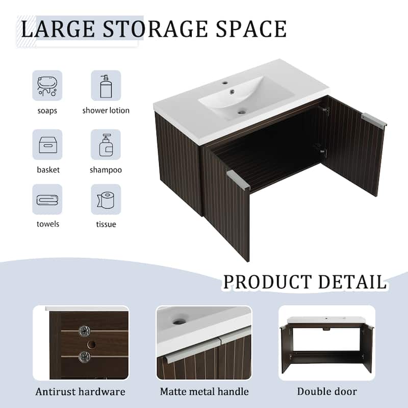 BNK 24"/30"/36" Single Sink Bathroom Vanity with Soft Close Door, Modern Floating Vanity