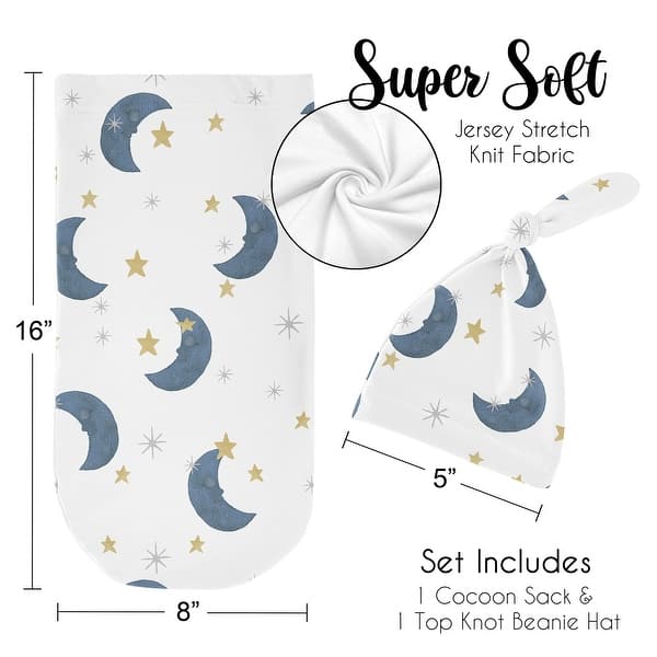 Moon and Star Boy or Girl Baby Cocoon and Beanie Hat Sleep Sack - 2pc Set - Navy Blue Gold Watercolor Celestial Gender Neutral