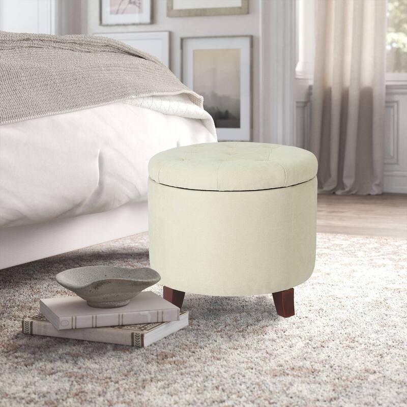 Adeco Round Button-tufted Lift-top Storage Ottoman