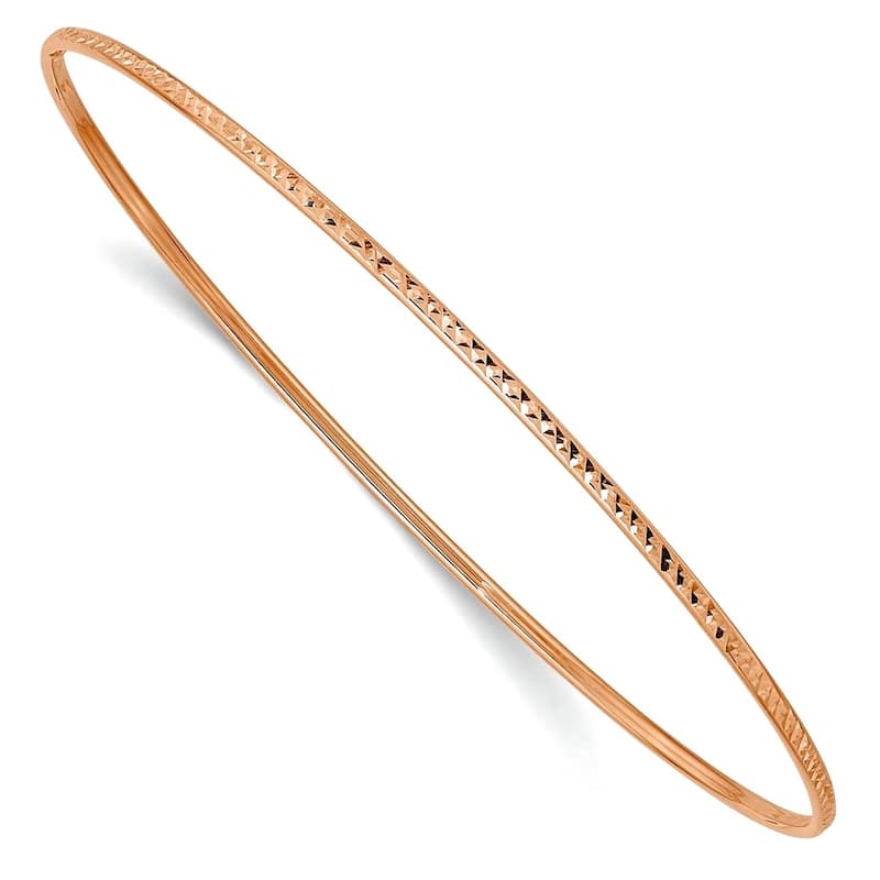 Curata 10k Yellow, Rose or White Gold 8" 1.5mm Diamond Cut Thin Slip on Bangle Bracelet - Rose