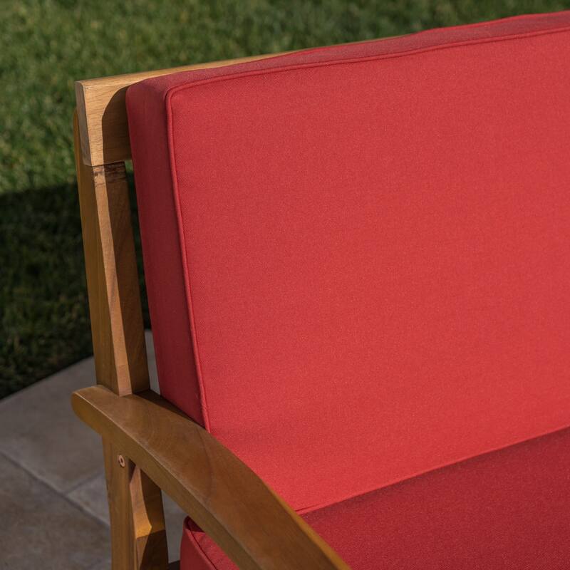 Peyton Outdoor Cushioned Acacia Wood Loveseat and Table Set by Christopher Knight Home