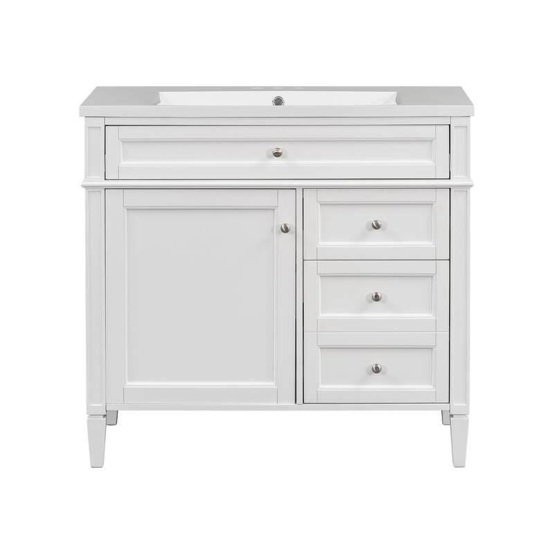 Freestanding Bathroom Vanity & Wall Mounted Mirror Cabinet Set with Resin Sink, Open Shelves, Drawers and Adjustable Shelves