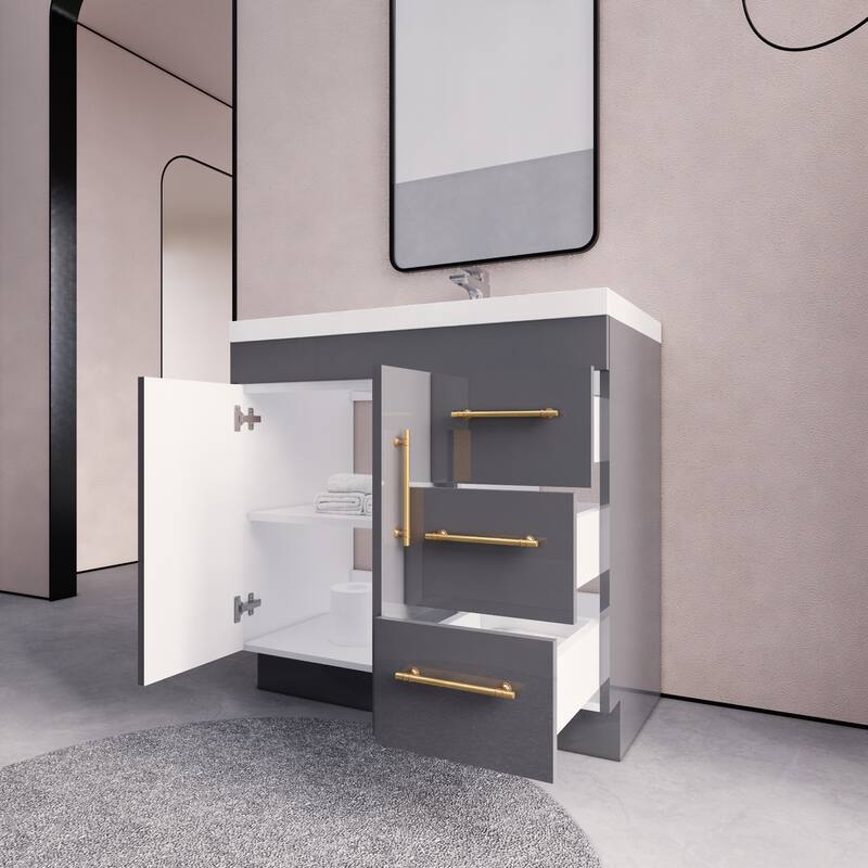 Eliza 36 Freestanding Vanity (Right Drawers) with Single Sink
