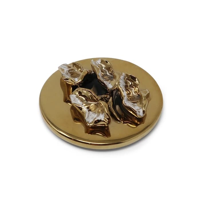 Gold Decorative Round Box with Flower Lid
