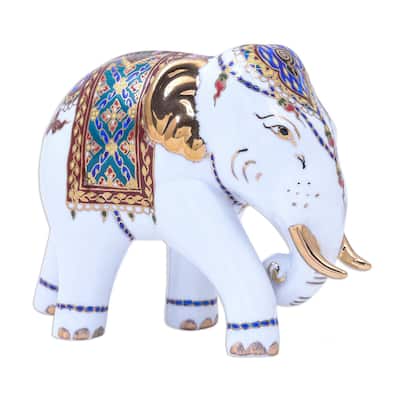 Novica Handmade Aristocratic Elephant Benjarong Porcelain Figurine