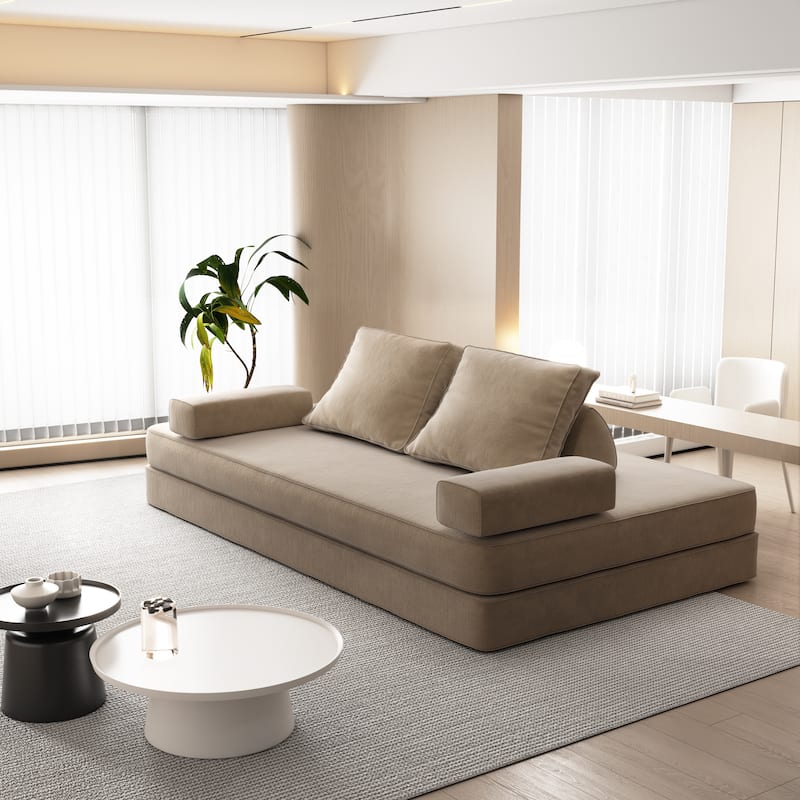 86.6" Convertible Loveseat Sofa Bed with Removable Backrests, Chenille Fabric Sleeper Sofa, Chaise Lounge, Floor Folding Couch