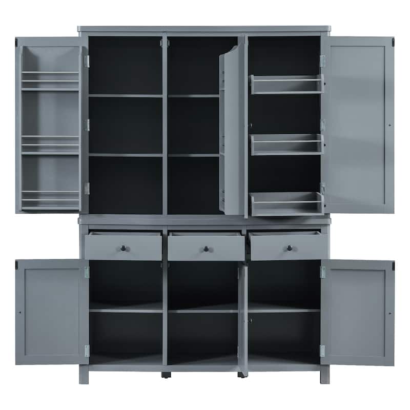 75" Farmhouse Kitchen Pantry Cabinet with Door Shelves, Large Freestanding Cupboard with Pull-Out Trays