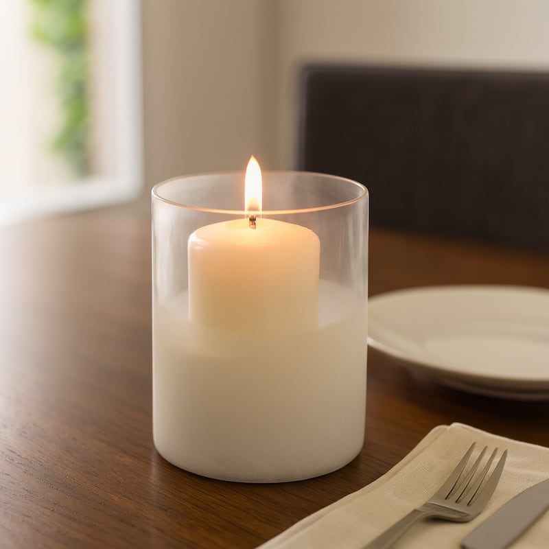 Glass Frosted Finish Pillar Candle Holder - Clear - 12.0"