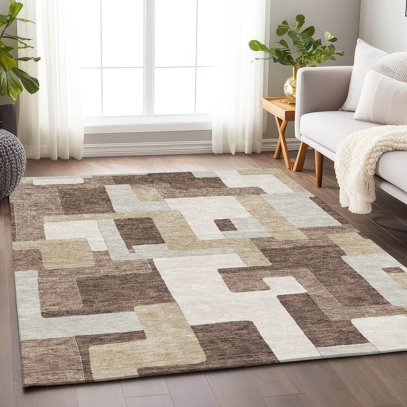 Premium Washable Super Soft Geo Casual Mayfield Rug - Brown - 10' x 14'