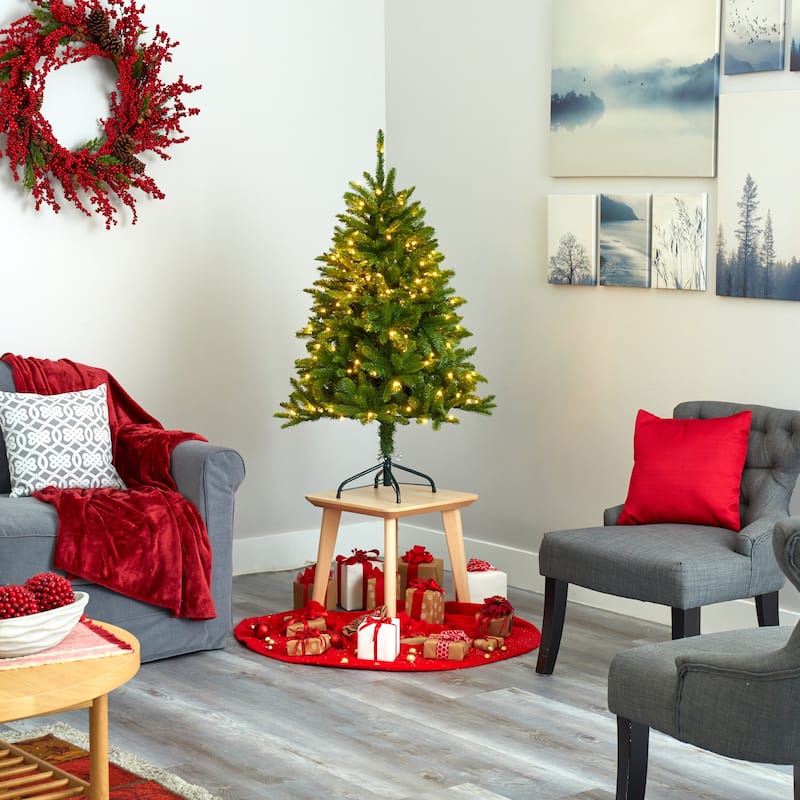 4' Pre-Lit Sierra Spruce Artificial Christmas Tree, Clear LED Lights - 4 Foot