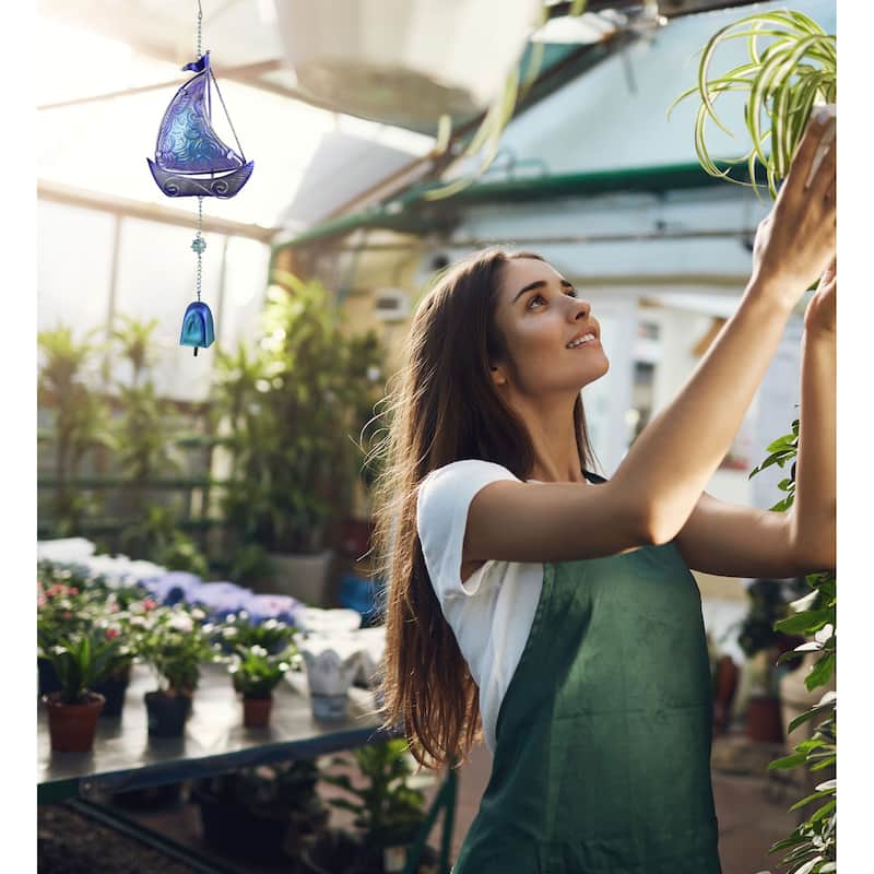CoTa Global Purple Sailboat Hanging Sea Glass Wind Chime - 17.72 Inch