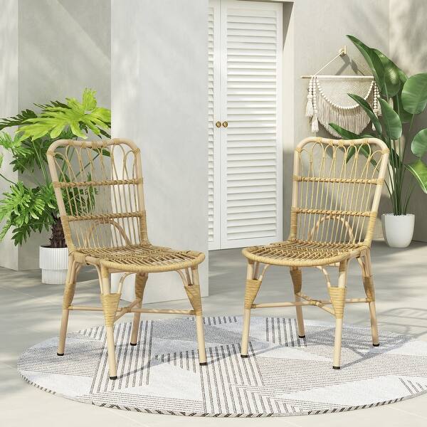 slide 2 of 5, Outdoor PE Wicker Patio Dining Chairs Set of 2