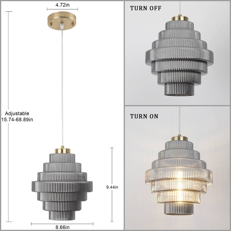 1-Light Classic Pendant Light with Glass Shade, Semi Flush Mount Chandelier for Dining Room Living Room Bedroom Kitchen