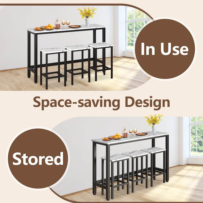 Modern 4 Piece Bar Dining Table and Chair Set, Kitchen High Dining Table Set with Three Stools