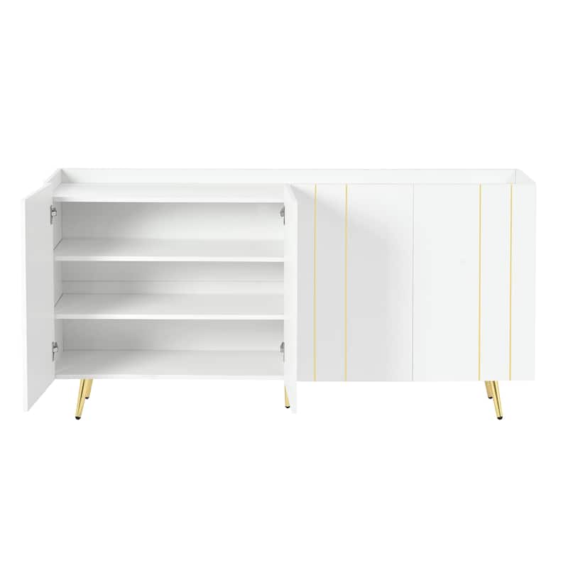 Roomfitters Modern Shoe Cabinet with Gold Line Doors, Sideboard and TV Stand with Adjustable Shelves, for Living Room
