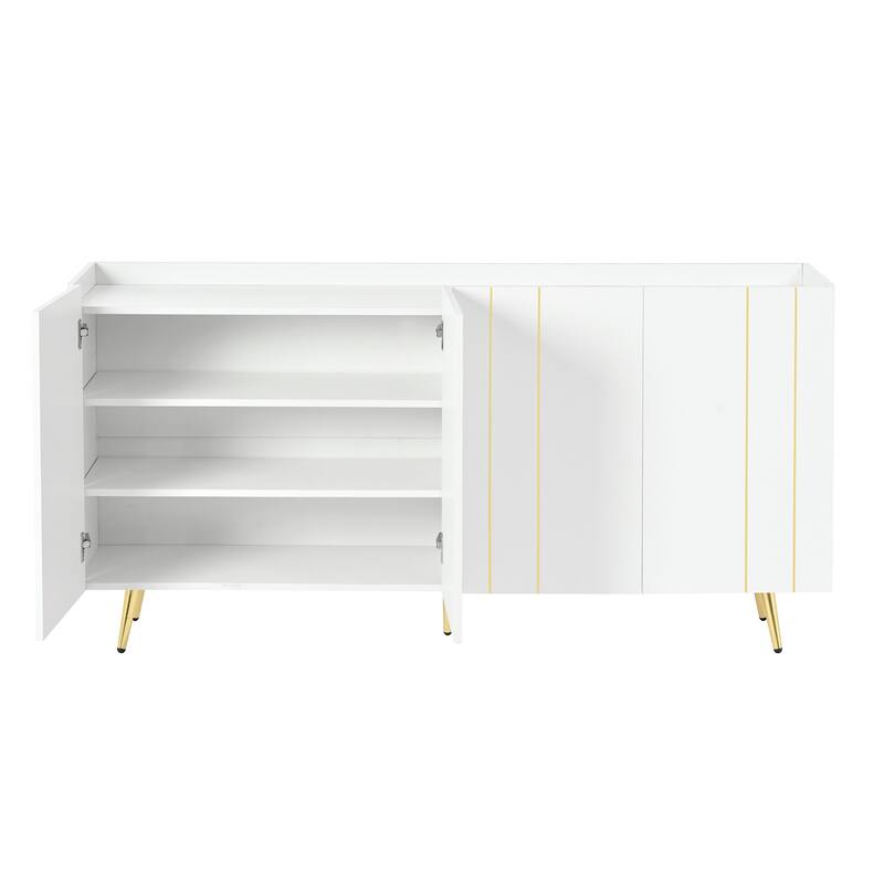 Shoe Cabinet with Gold Lines Doors & 4 Adjustable Shelves, Multi-functional TV Stand, Sideboard Cabinet with 5 Metal Legs