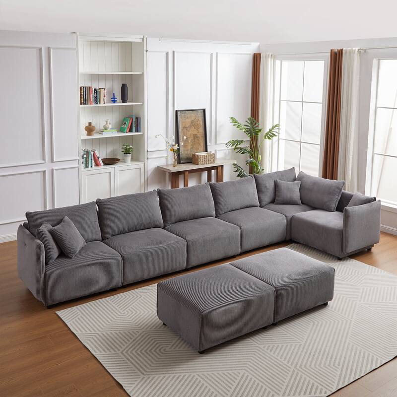 106.3" Corduroy Modular Sectional Sofa (Set of 2) with USB-C & 4 Cushions - Gray