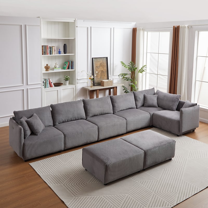Modern Minimalist Corduroy Combination Sofa,with USB & C Charging Ports,Two Sets聽 - Gray - Reversible