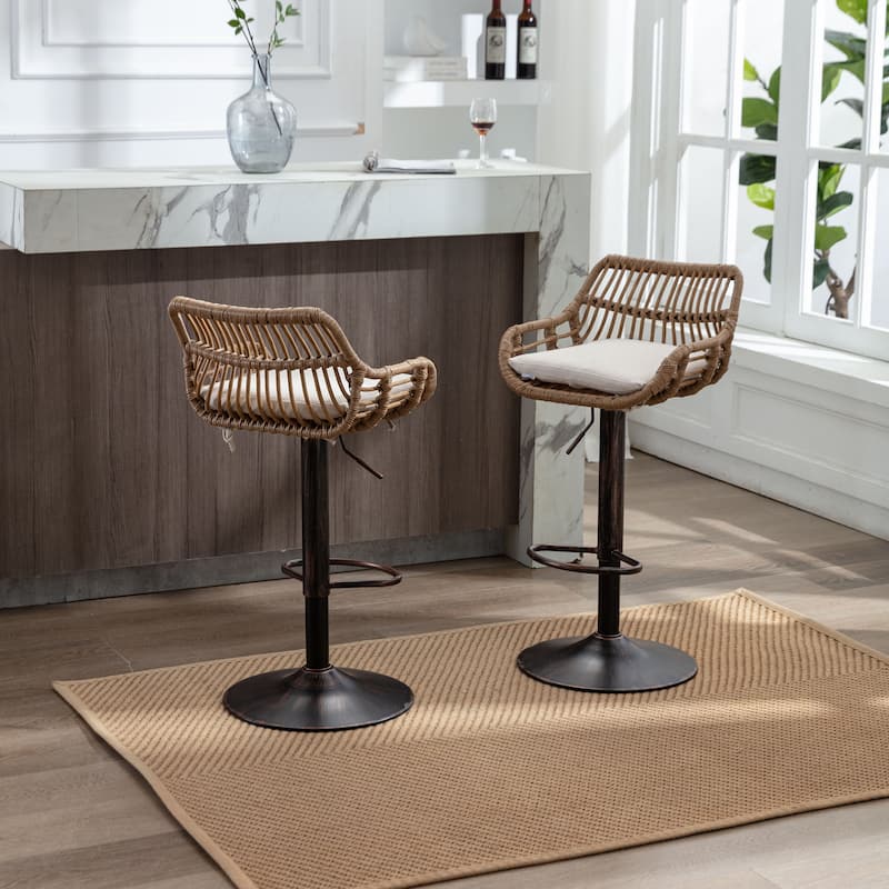 Roomfitters Swivel Bar Stools, Adjustable Counter Height Chairs with Footrest for Kitchen or Dining Room, Set of 2