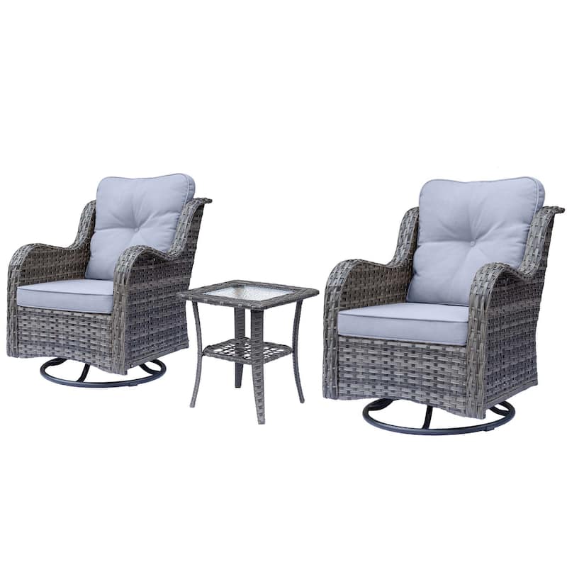 3 Piece Outdoor Patio Conversation Wicker Furniture Swivel Chairs Sets