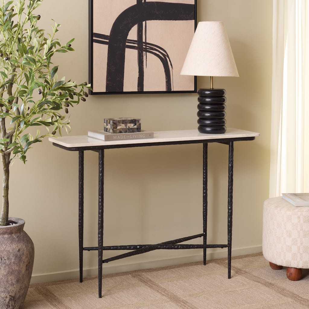 SAFAVIEH Raisa Marble Top Console Table with Hammered Metal Base - 42"W x 12"D x 30"H