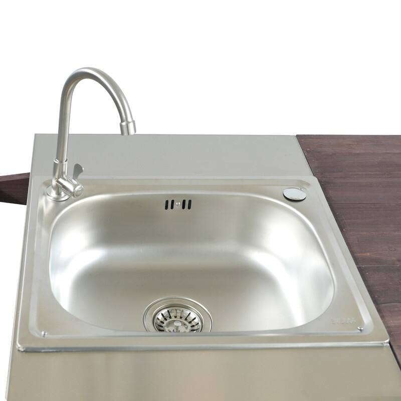 75.4" Rolling Outdoor Kitchen Island with Stainless Steel Top, Premium Solid Wood Grill Cart with Sink and Wheels for Outdoor