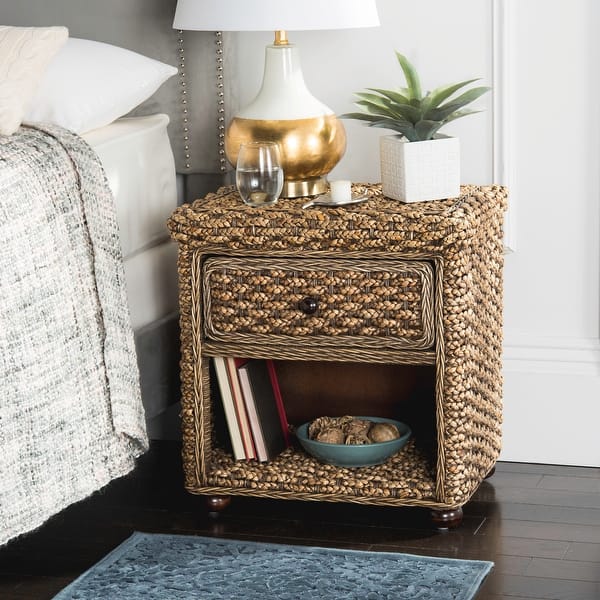 slide 1 of 7, SAFAVIEH Musa Braided Wicker One Drawer Brown Wash Nightstand