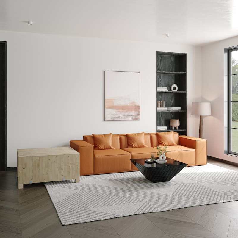 Modern Square Coffee Table, Trapezoid White Sintered Stone Coffee Table, Fully-assembled