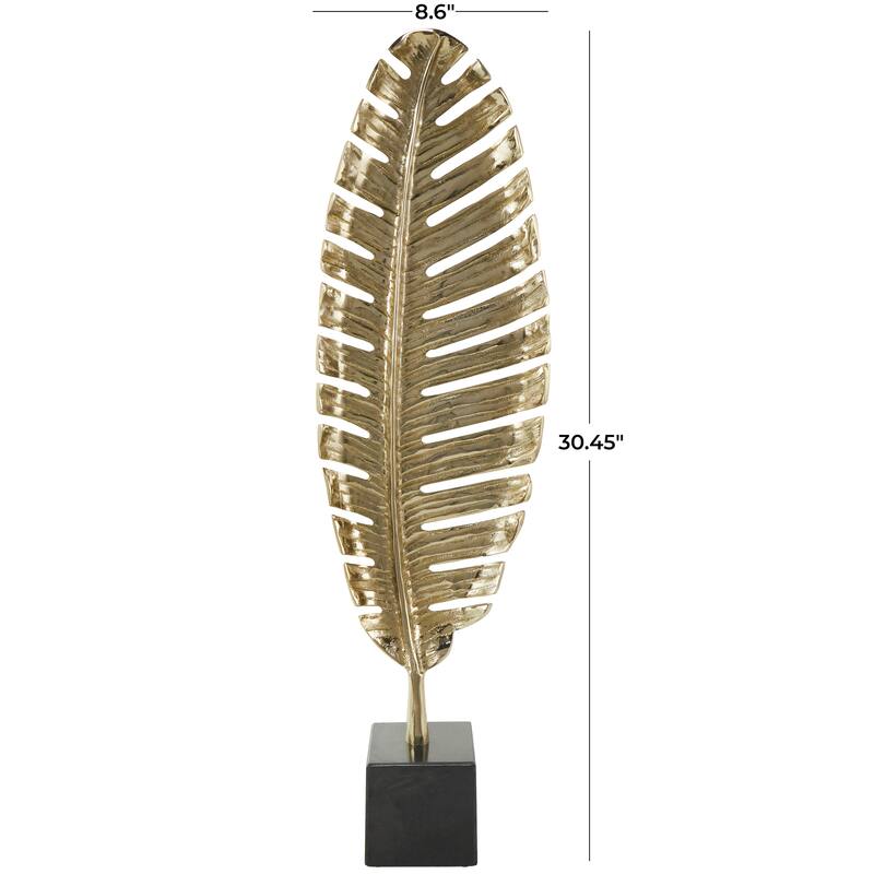 CosmoLiving by Cosmopolitan Gold or Silver Aluminum Metal Standing Single Leaf Sculpture with Black Marble Base