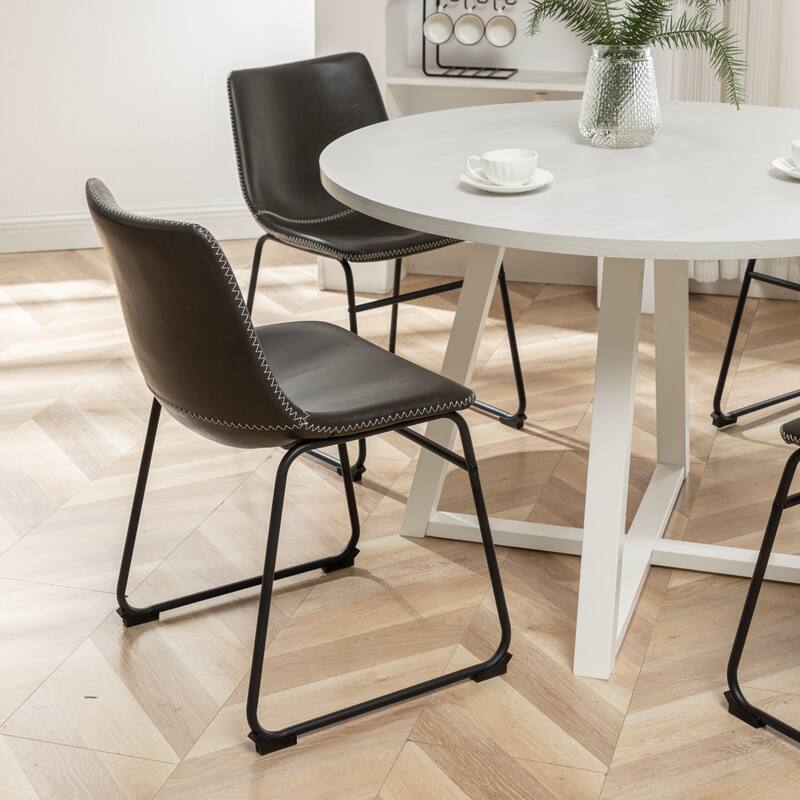 Roundhill Furniture Varna 5-Piece Round Dining Set, Trestle Dining Table with 4 Chairs