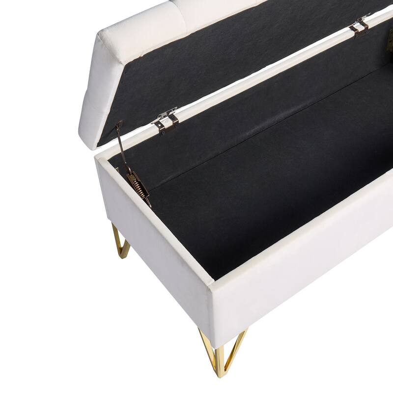 Rectangular Velvet Storage Ottoman - Sturdy Frame, Easy Leg Installation