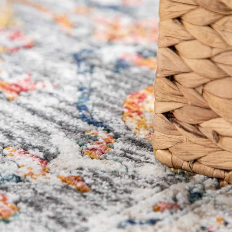 Vintage Rug Oriental Design with Ornaments and Border in Cream Yellow