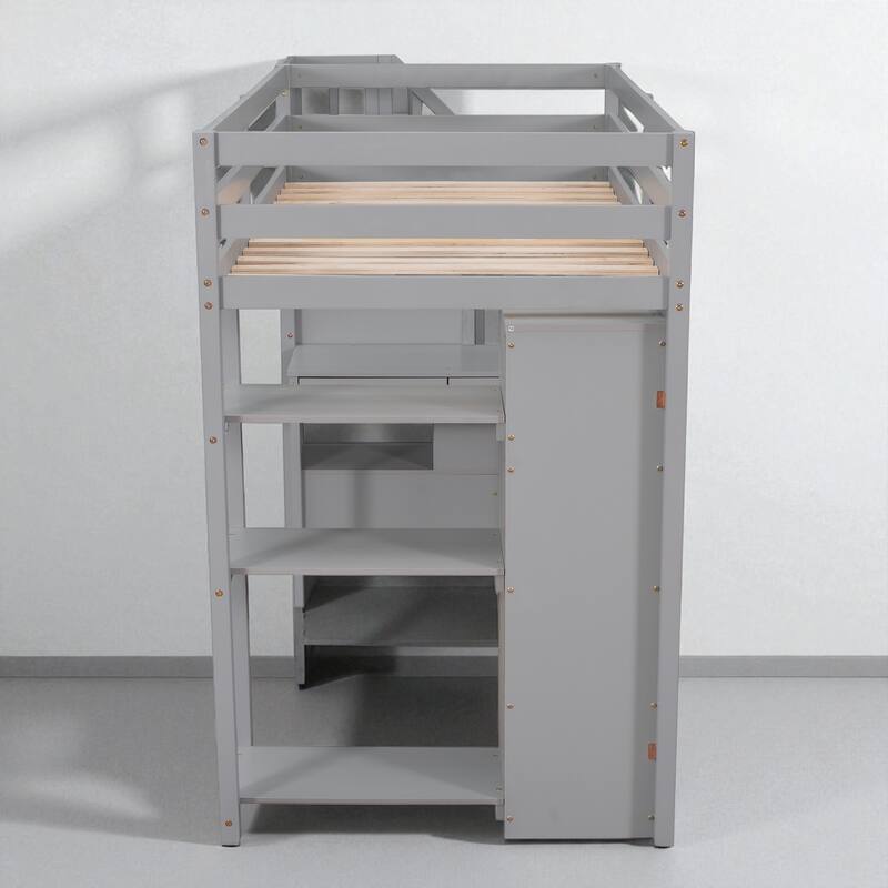 Twin Size Loft Bed with Desk, Storage Drawers, Shelves & Stairs, Wooden Frame for Kids & Teens