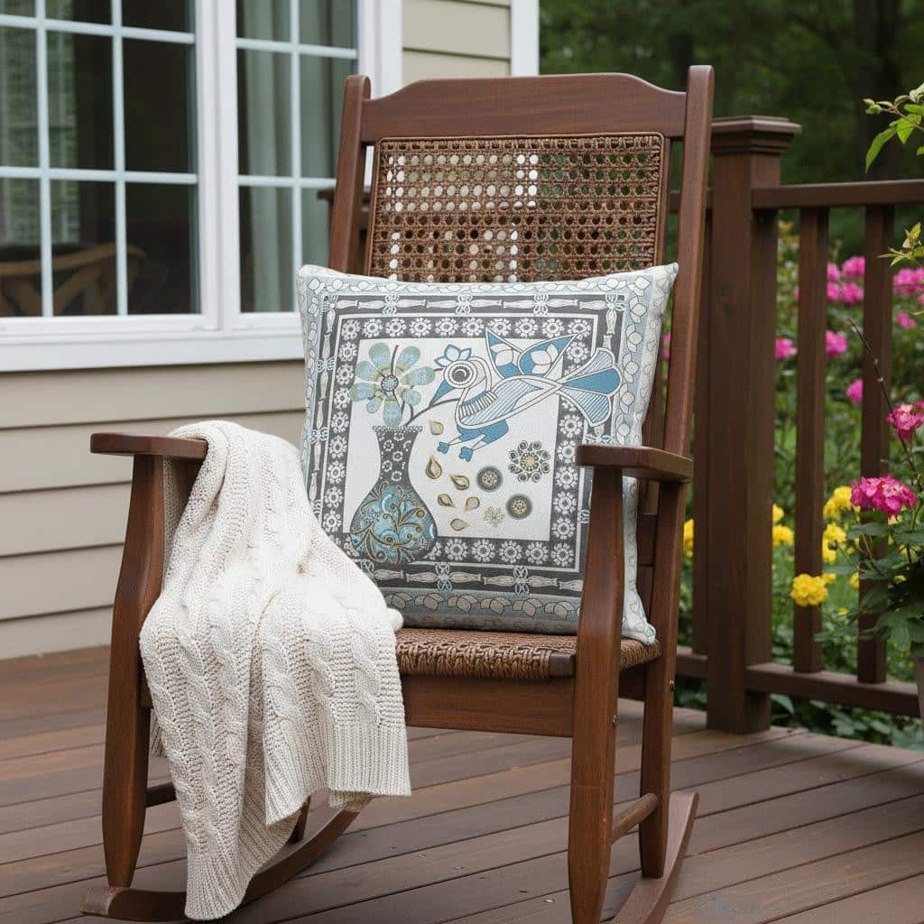 HomeRoots 20" x 20" Blue and White Bird Blown Seam Floral Indoor Outdoor Throw Pillow - 20.00' X '5.00' X '20.00