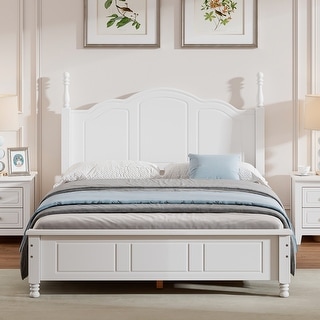 Full Size Wood Platform Bed Frame,Retro Style Four Poster Bed
