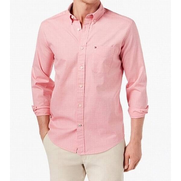 Tommy Hilfiger Mens Shirt Barberry Pink Size Xl Button Front One Pocket Overstock 29021626