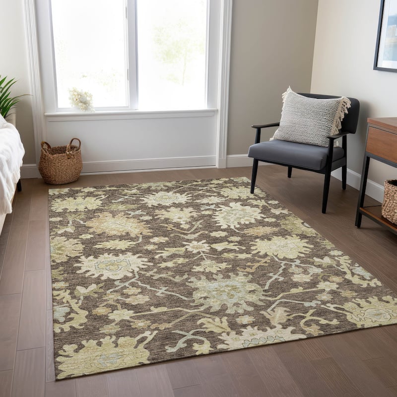 Machine Washable Indoor/ Outdoor Traditional Casual Chantille Rug