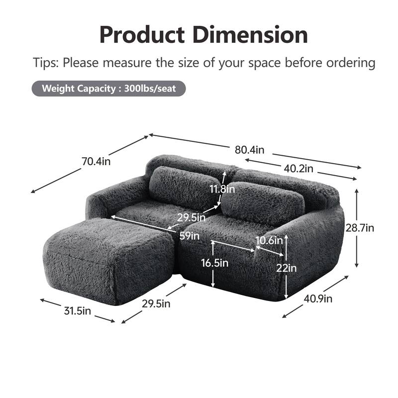 Anmytek L-Shaped Sectional Sofa with Chaise Plush Fabric 32D High Density Sponge No Assembly Ergonomic Anti-Slip Bed Sofa