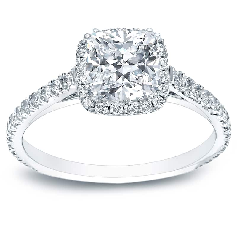 Auriya 14k Gold 1 1/2ctw Cushion-cut Halo Diamond Engagement Ring Certified - White - 4