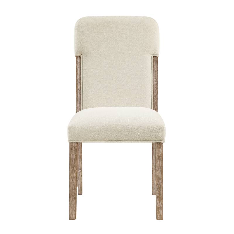 Modern Comfortable Dining Side Chairs Set of 2pc Plush Beige Chenille Upholstered Seat and Back Wooden Furniture