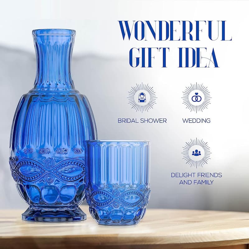 Elle Decor Bedside Water Carafe with Tumbler Matching Drinking Glass