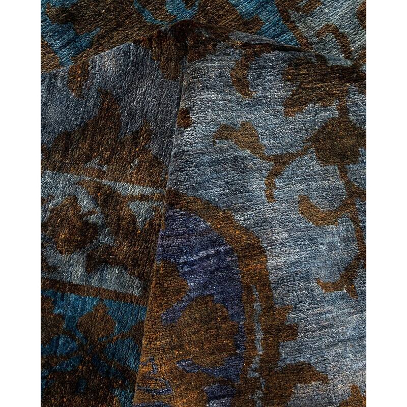 Overton Hand Knotted Wool Vintage Inspired Modern Contemporary Overdyed Blue Area Rug - 6' 1" x 8' 10"