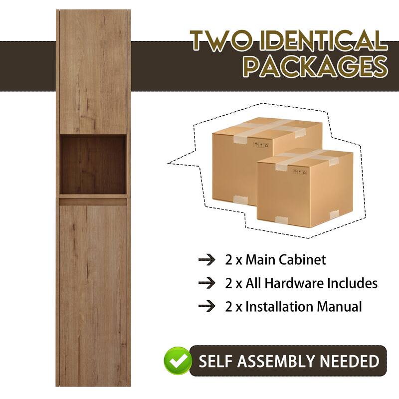 12" Wall-Mounted Bathroom Side Cabinet, Soft Close Doors, Floating Design, Imitative Oak Finish