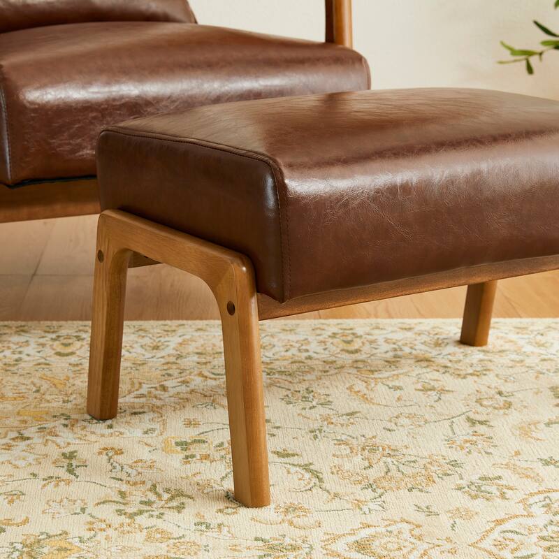 Glitzhome 30.75"H Mid-Century PU Leather Armchair with Ottoman Set