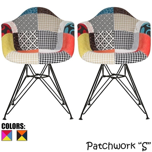 Set of 2 Patchwork Fabric Dark Black Chrome Wire Dining. Opens flyout.